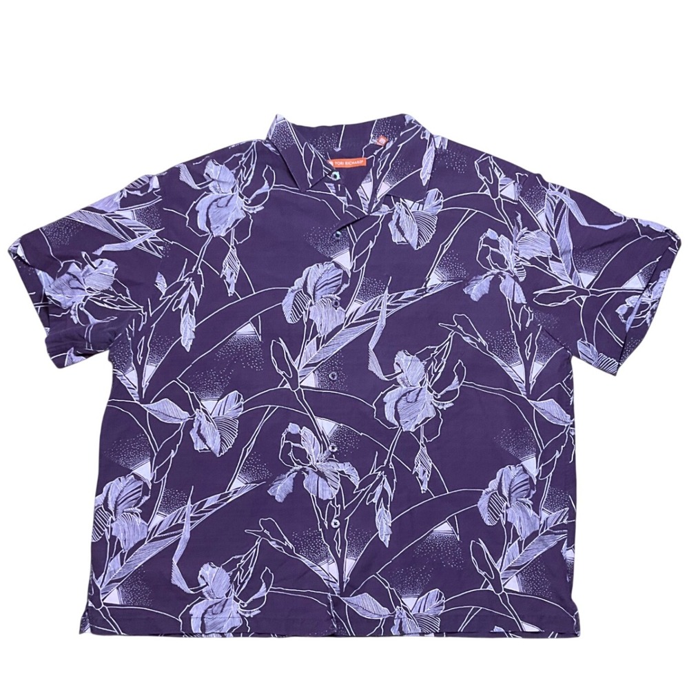 Tori Richard Mens 2XL Purple Floral Iris Short Sleeve Button Up Camp Shirt 0201